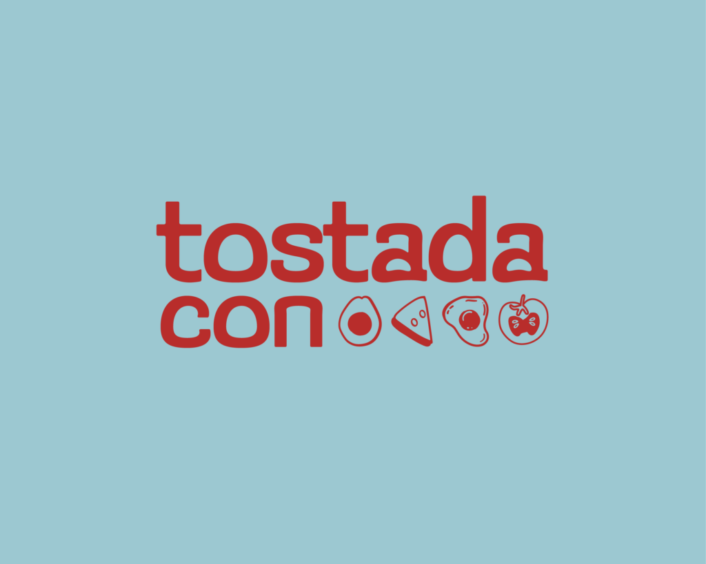 Tostada Con branded menu and cafe visuals.